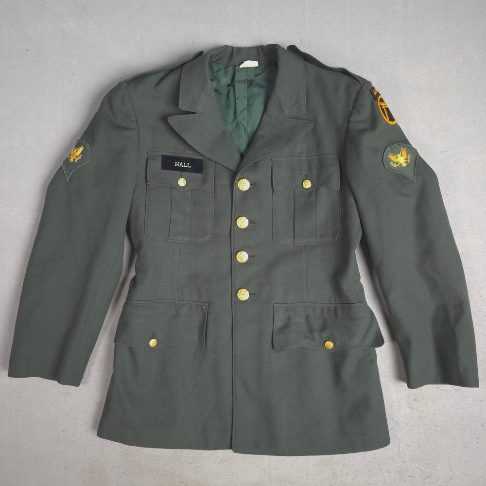 US Army Wool Dress Green Uniform Jacket Military‎ Coat Hall Patch 36S